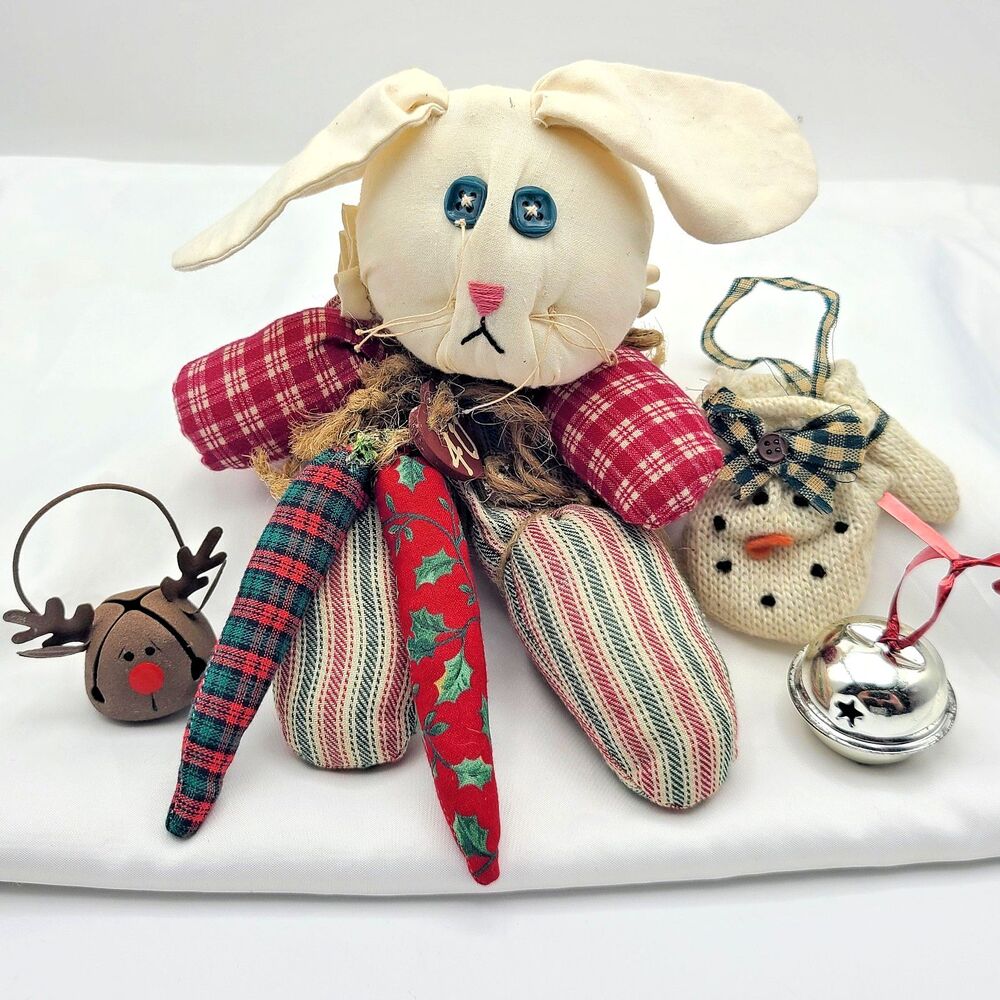 Vintage Christmas Primitive Decorations Handmade Doll Rustic Ornaments Folk Art